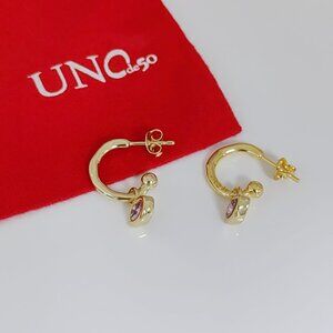 UNO de 50 Piercings Earring Open Hoops Featuring Earring with Pink Crystal Gold